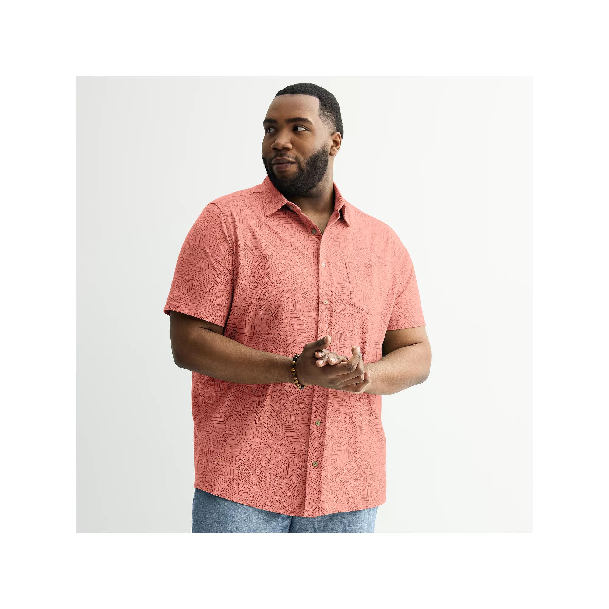 Big & Tall Sonoma Goods For Life® Short Sleeve Knit Button Down Shirt, Men's, Size: XXL Tall, Pink Leaf Print Product Image