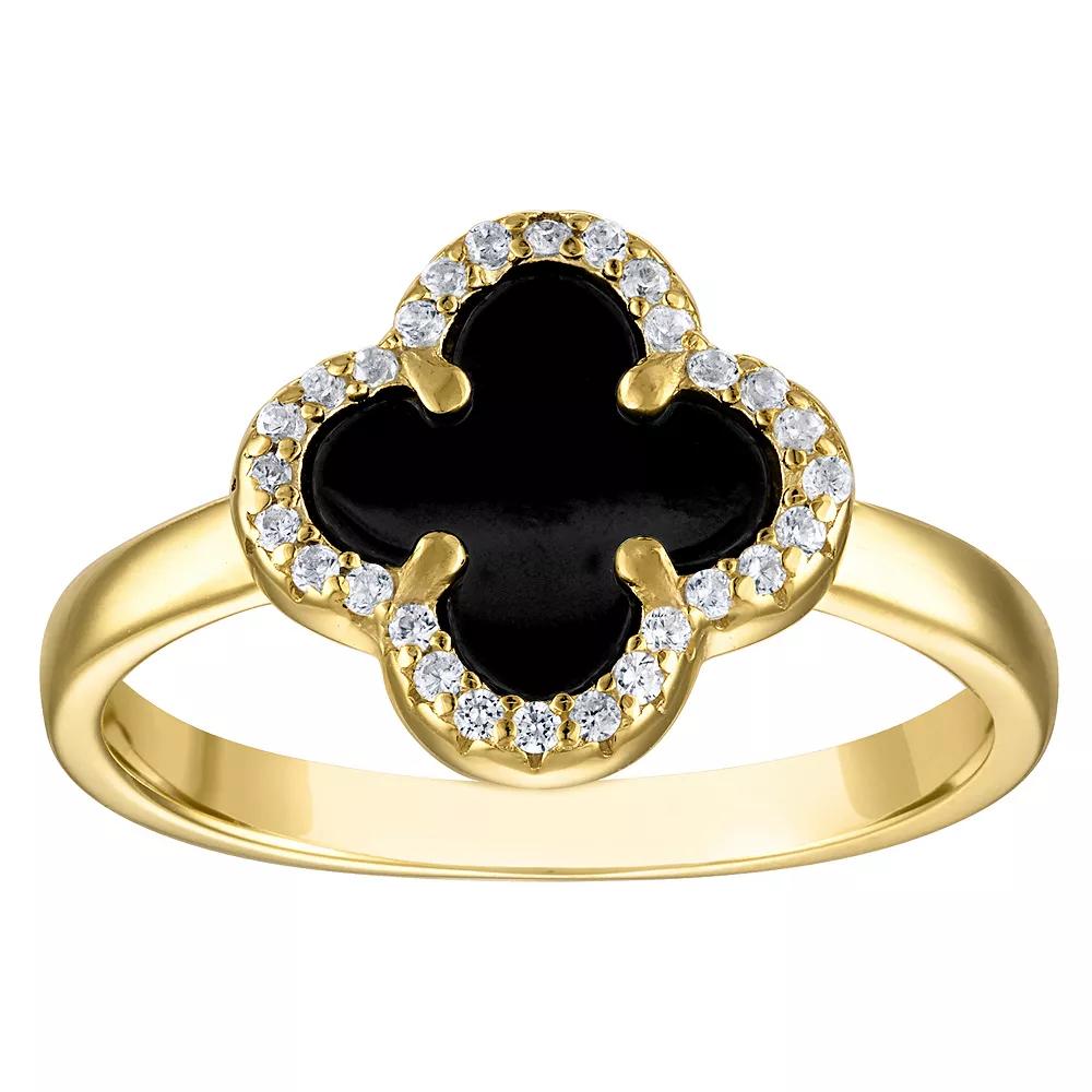 Designs by Gioelli 14k Gold Over Sterling Silver Gemstone Clover Ring, Women's, Size: 7, Black Product Image