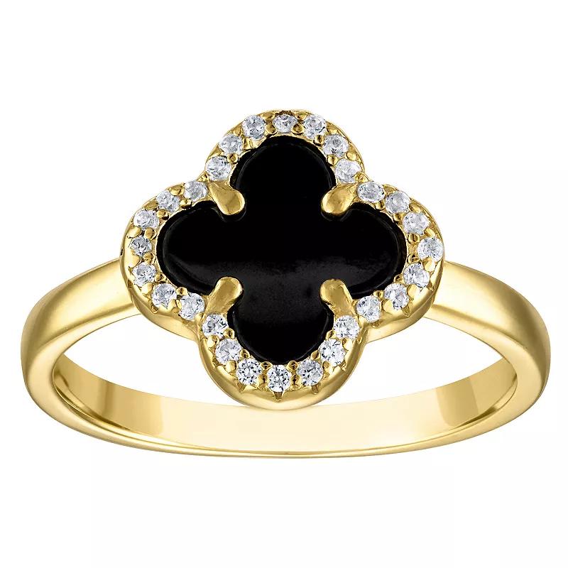 Designs by Gioelli 14k Gold Over Sterling Silver Gemstone Clover Ring, Women's, Size: 7, Black Product Image