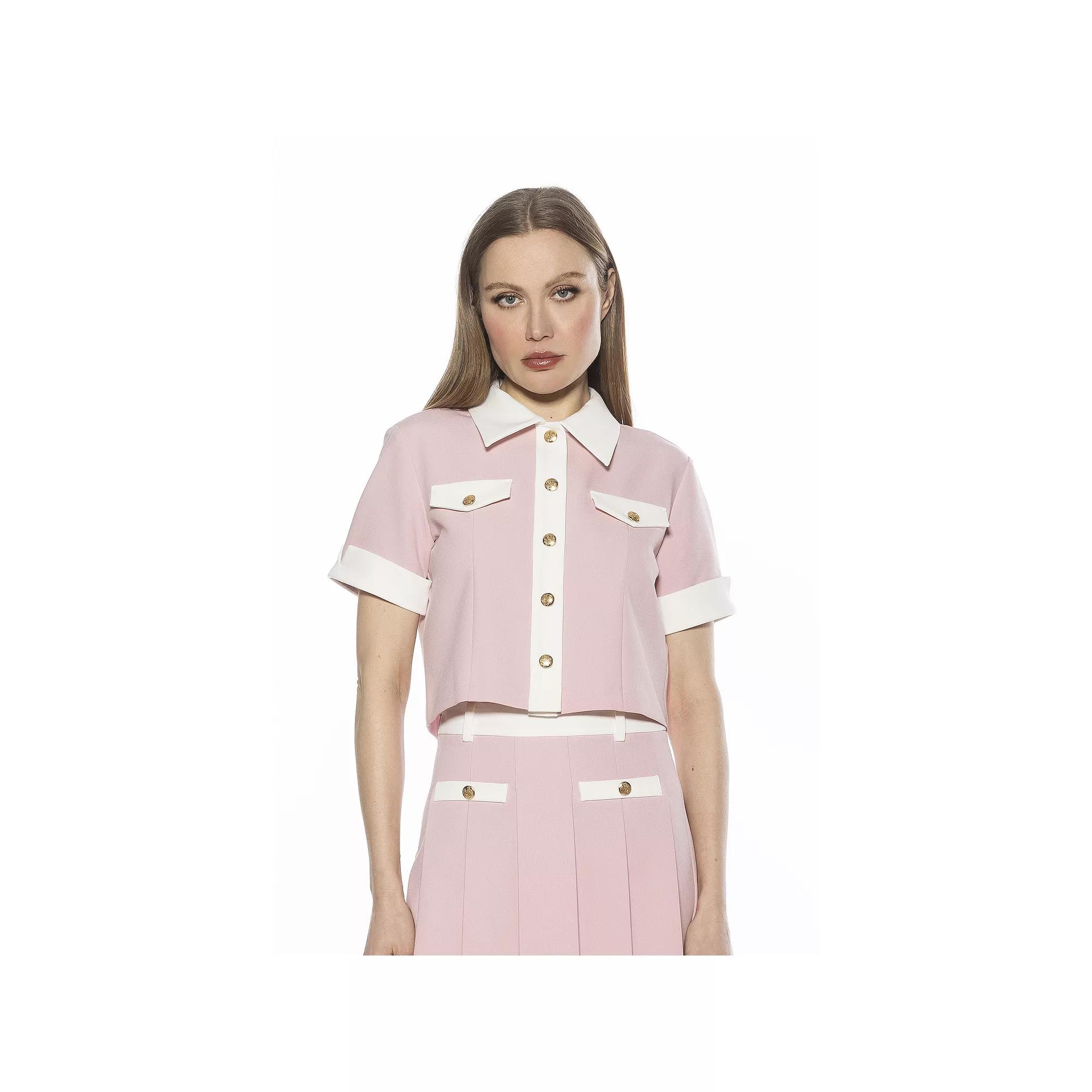 Women's ALEXIA ADMOR Emery Short Sleeve Collared Button Down Top,  Product Image