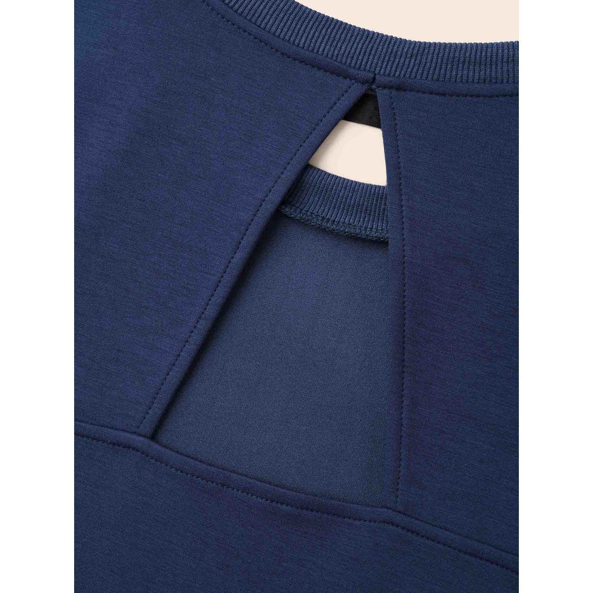Plus Size Supersoft Essentials Cut Out Sweatshirt Women Navy Casual Patchwork Round Neck Everyday Sweatshirts BloomChic 14-16/1X Product Image