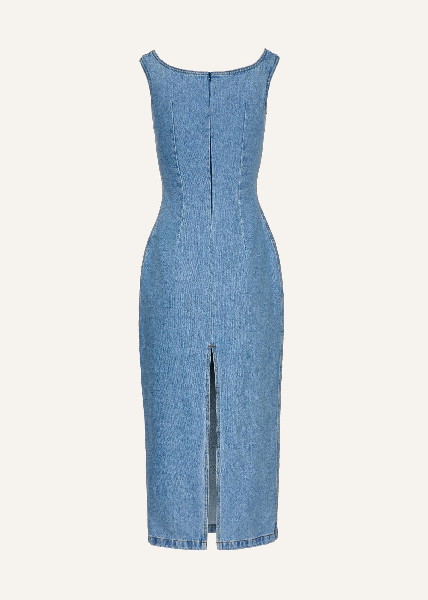 Round-neck midi denim dress in sky blue Product Image