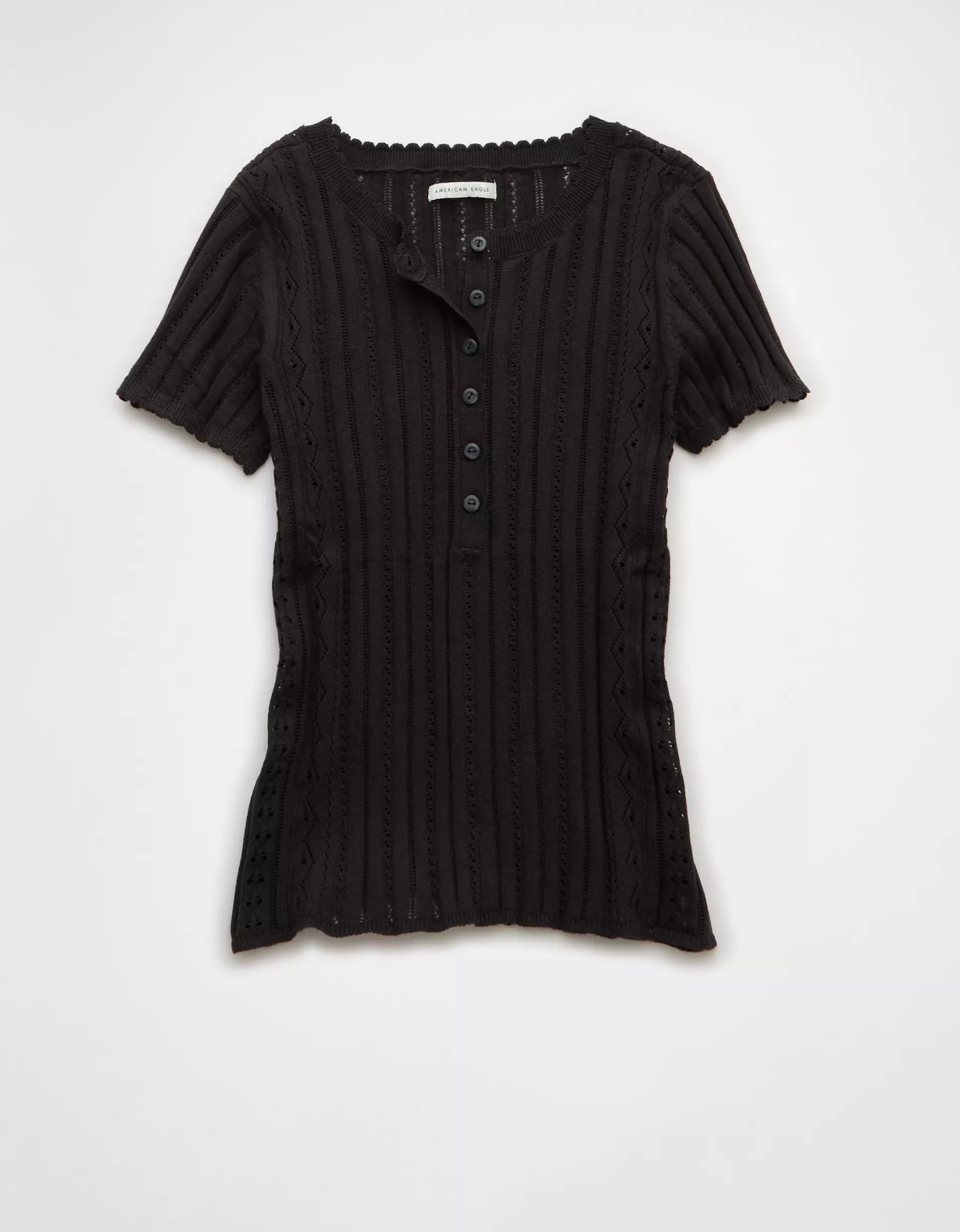 AE Henley Pointelle Sweater T-Shirt Product Image