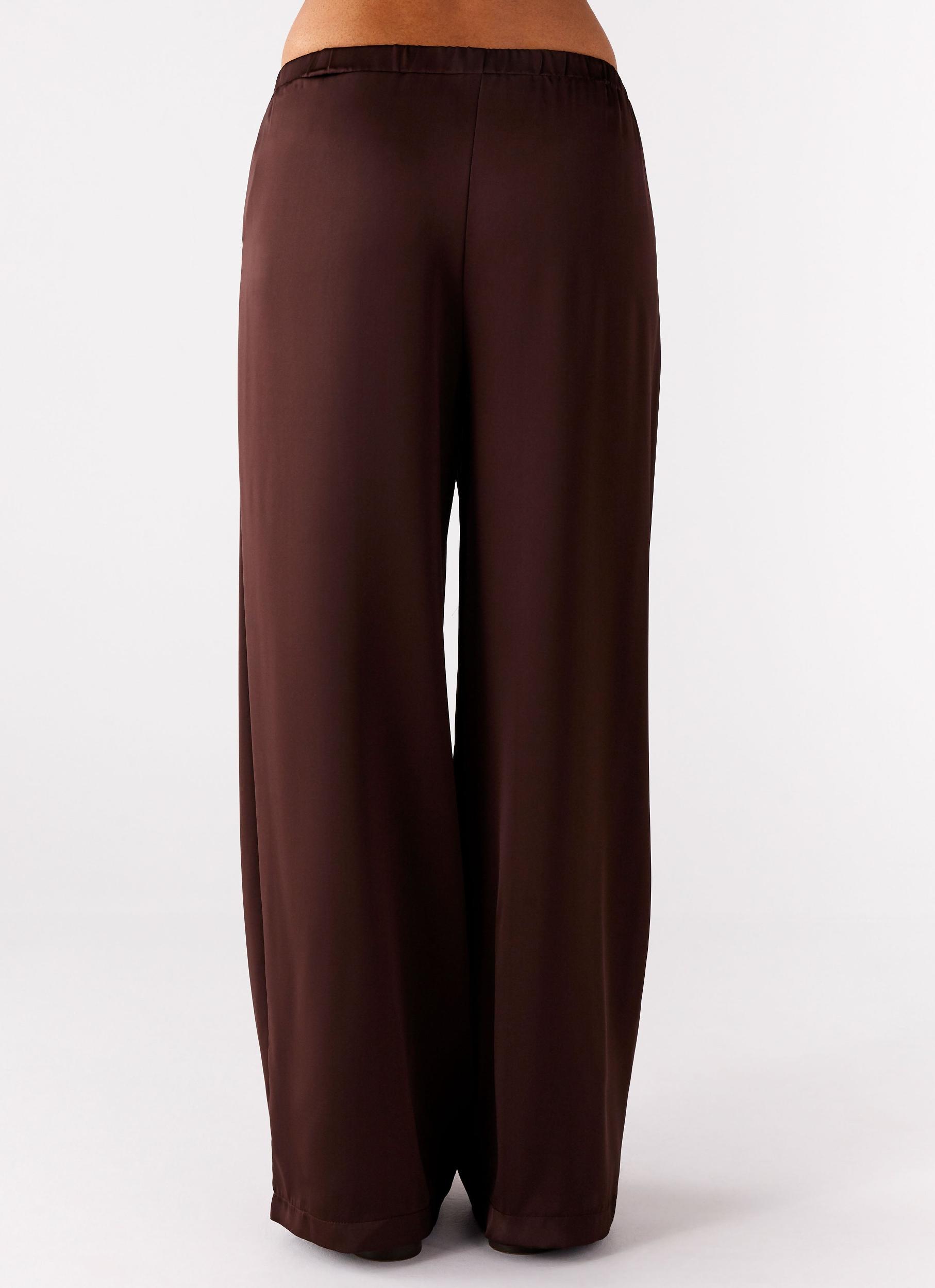 Palm Cove Satin Pants - Chocolate Product Image