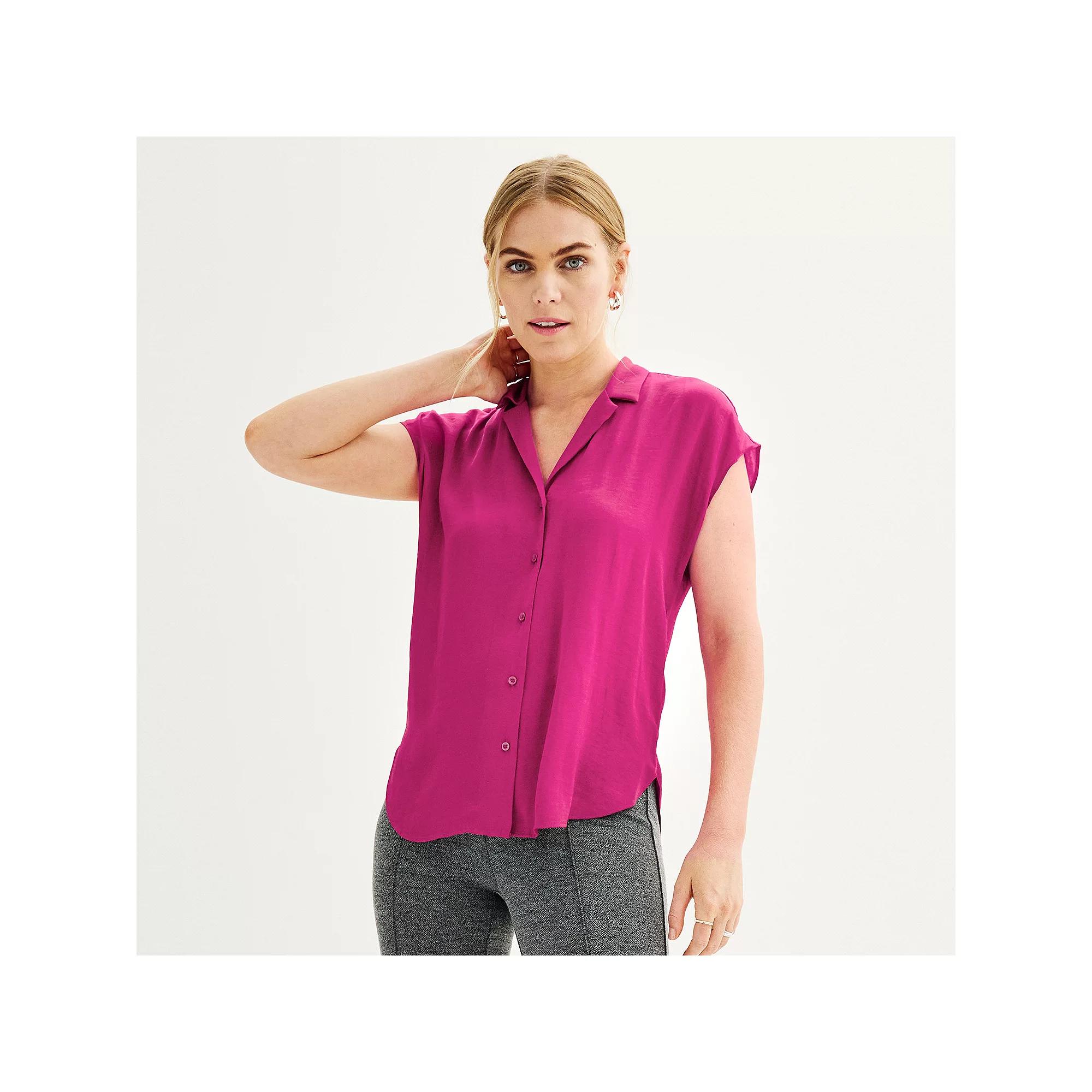 Women's Nine West Short Sleeve Easy Lapel Shirt,  Product Image