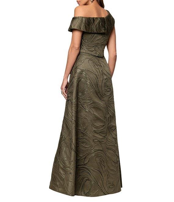 Xscape Jacquard Metallic One Shoulder A-Line Gown Product Image