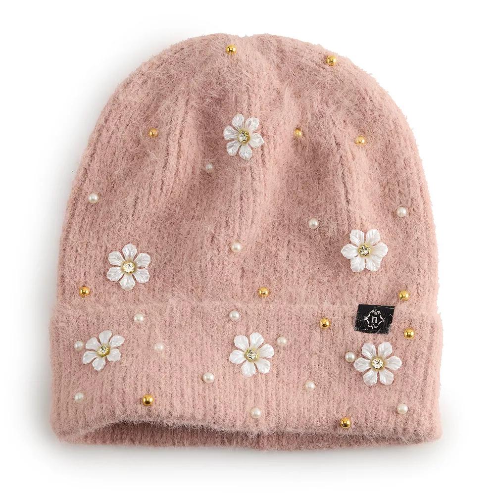Women's Nanette Lepore Faux Pearl & Flower Beanie, Pink Product Image