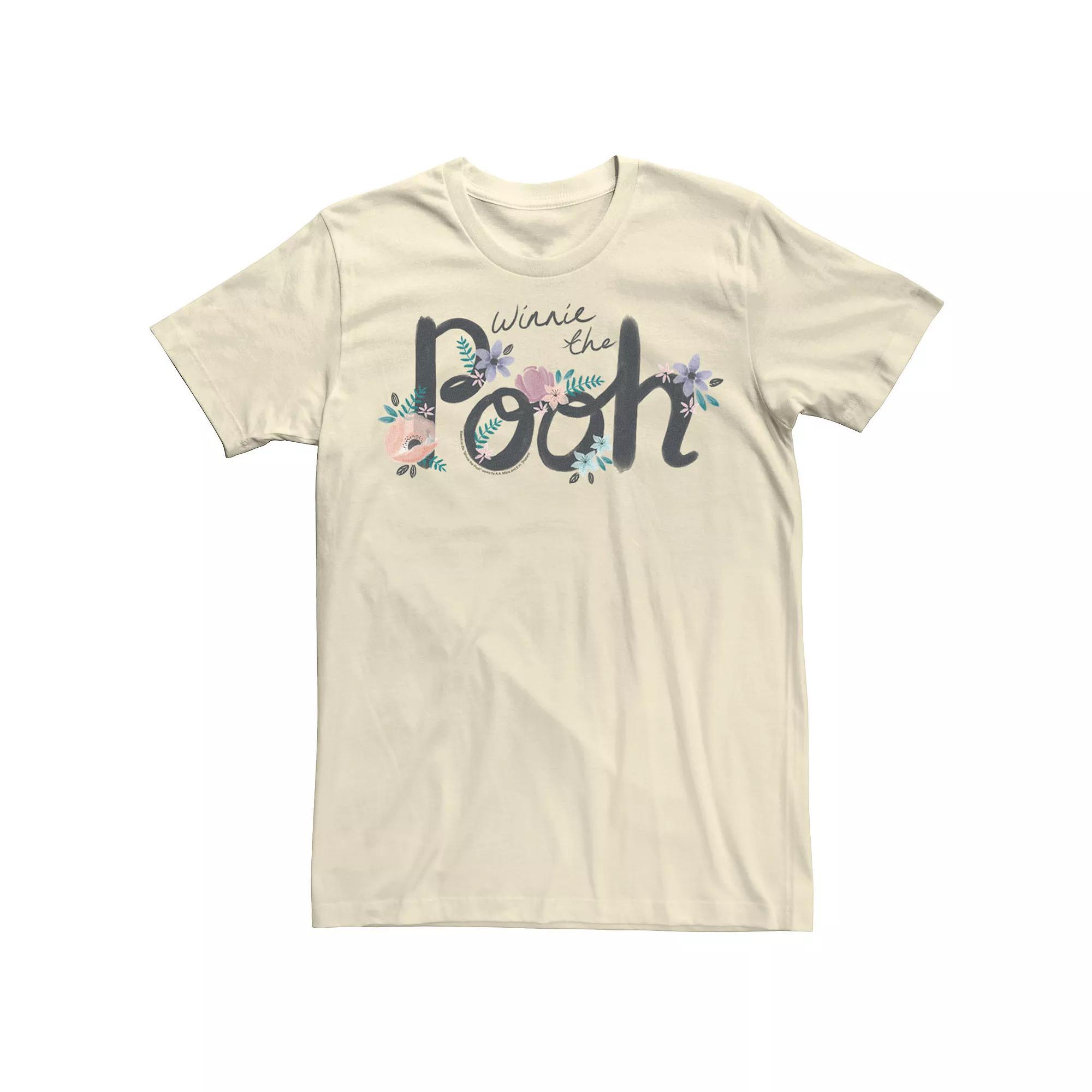 Disney's Winnie The Pooh Floral Cursive Name Text Men's Tee,  Product Image