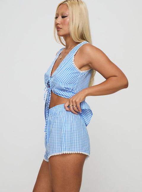 Jaycob Tie Front Set Blue Gingham Product Image