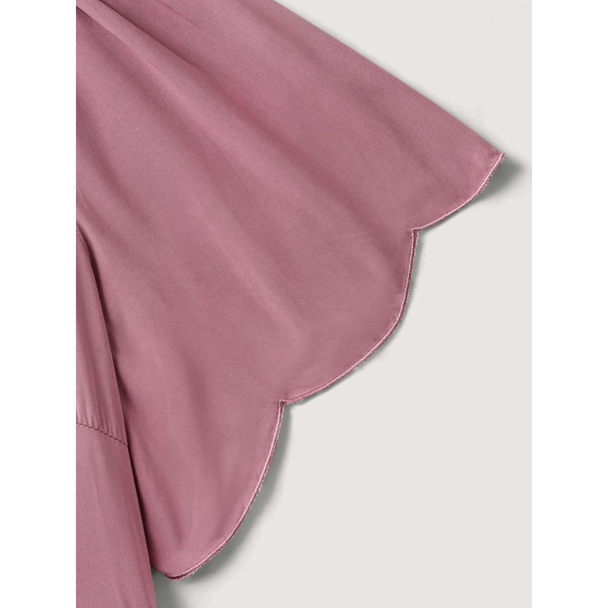 Plus Size Rayon Bodice Embroidered Patchwork Knot Midi Dress DustyPink Women V-neck Short sleeve Curvy BloomChic 10/M Product Image