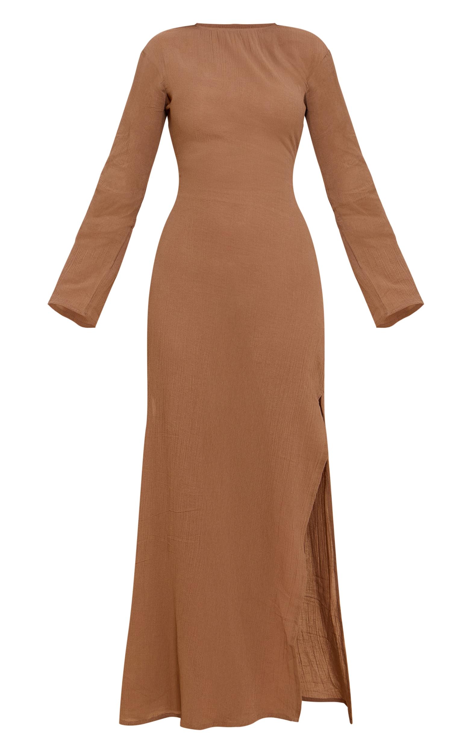 Taupe Textured Long Sleeve Maxi Dress Product Image