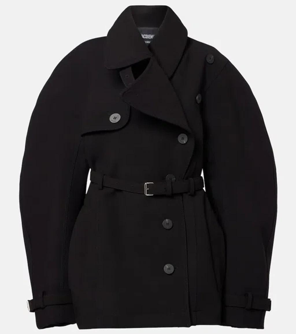 JACQUEMUS Womens Black Ovalo Court Belted Stetch-woven Trench Coat Product Image
