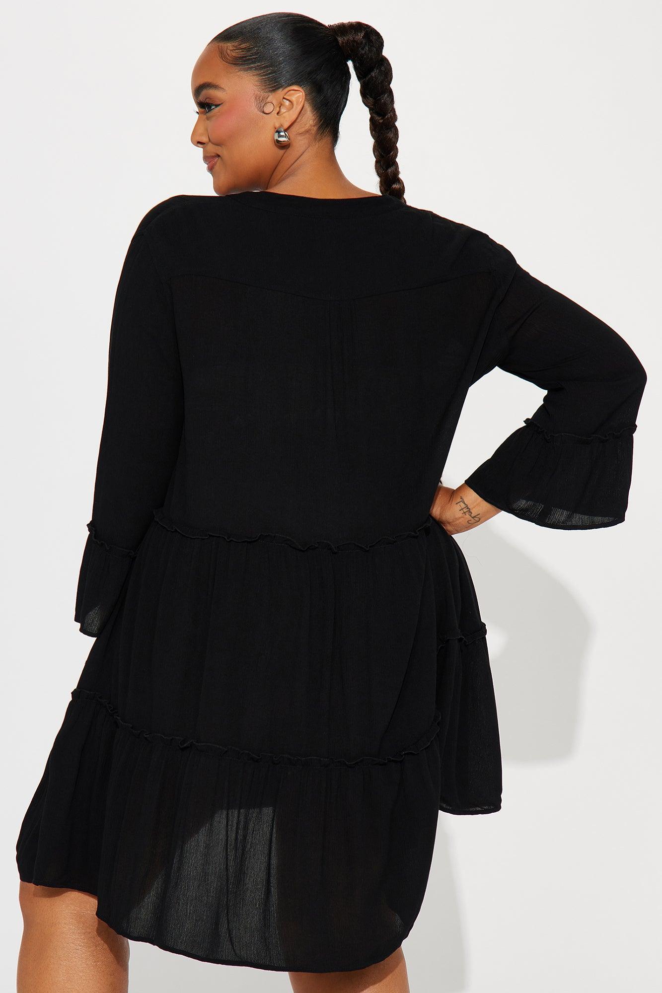 Breezy Nights Linen Cover Up Dress - Black Product Image