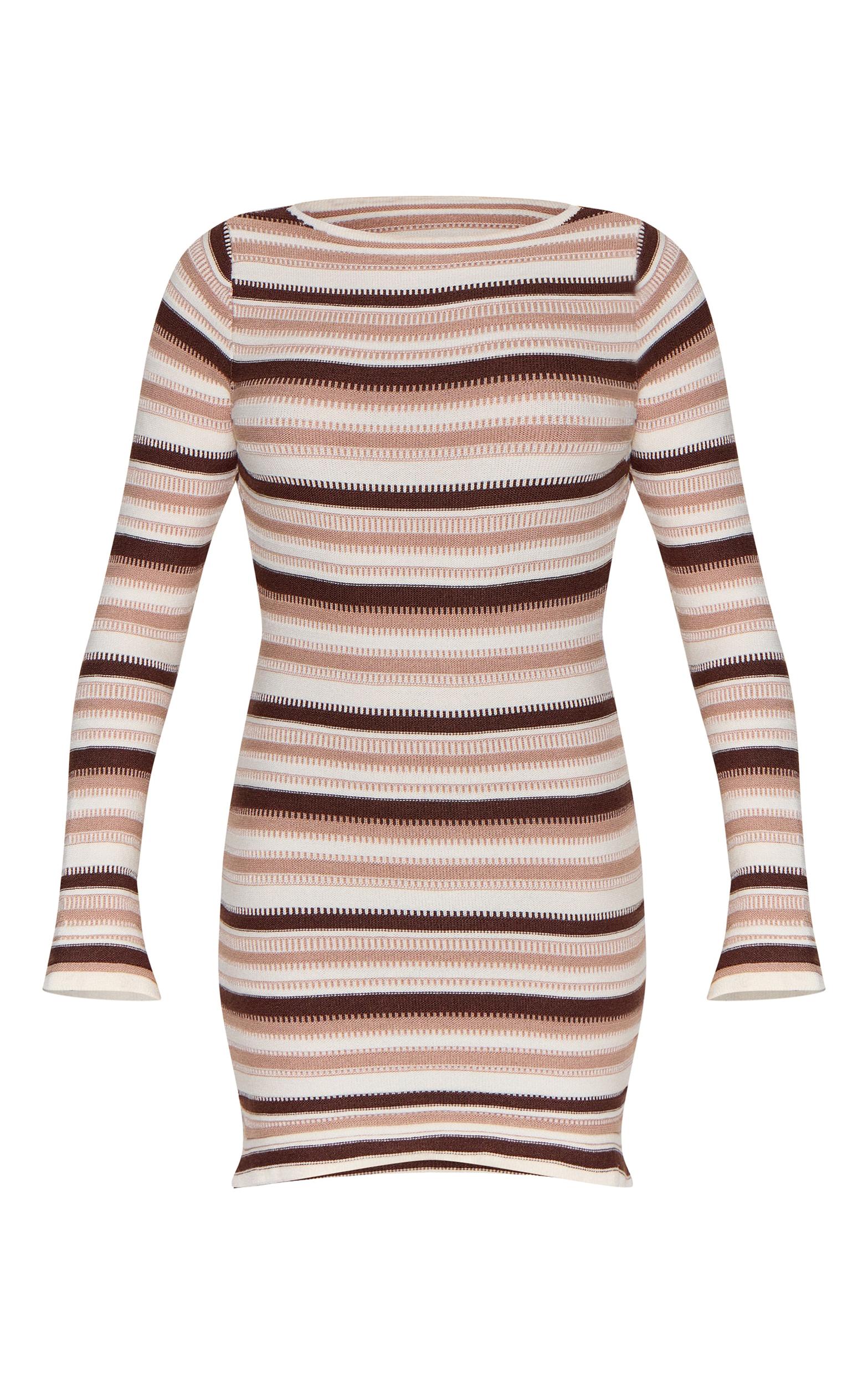 Petite Cream Knitted Stripe Long Sleeve Mini Dress Product Image