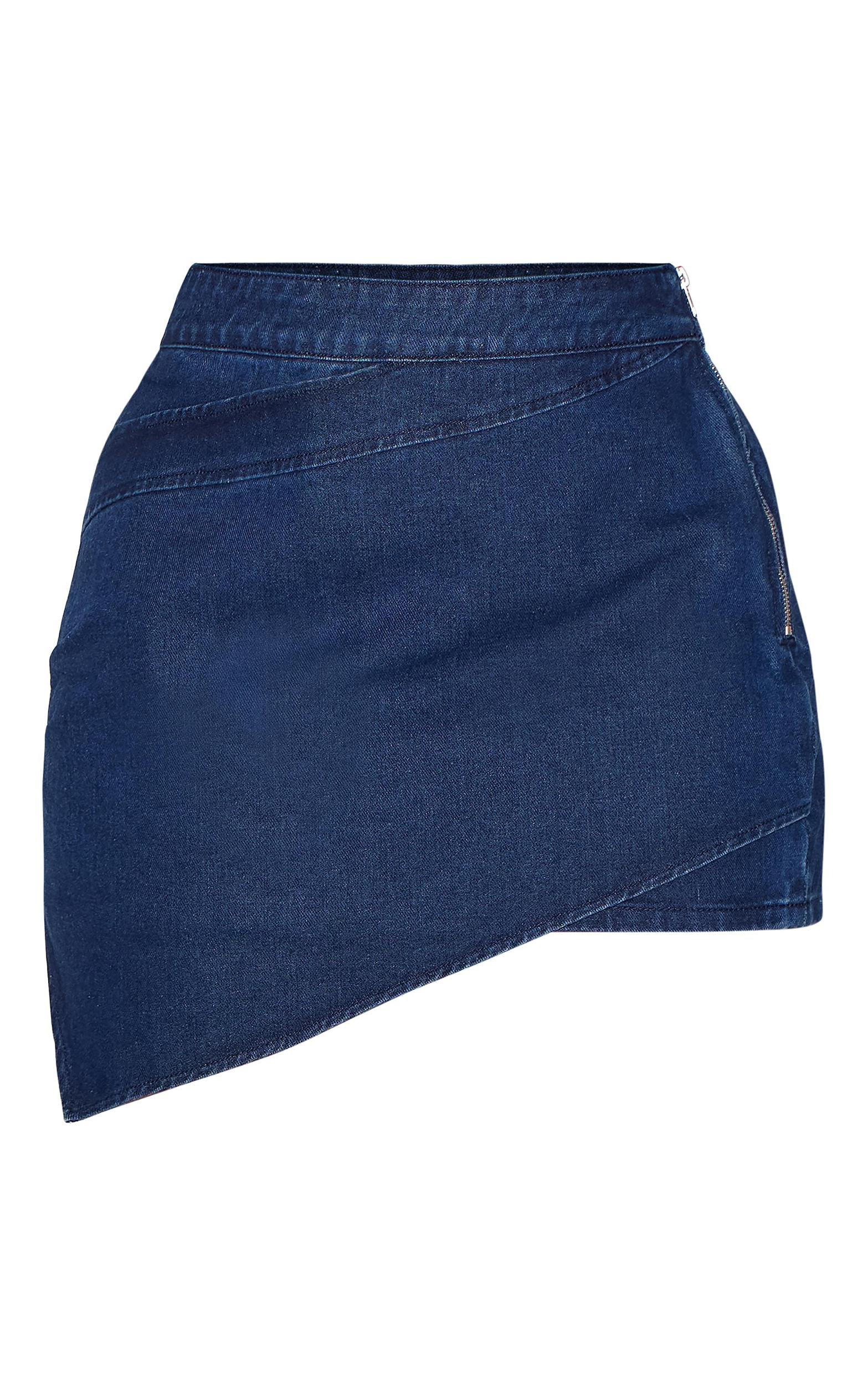 Plus Indigo Asymmetric Layered Panel Denim Mini Skirt Product Image