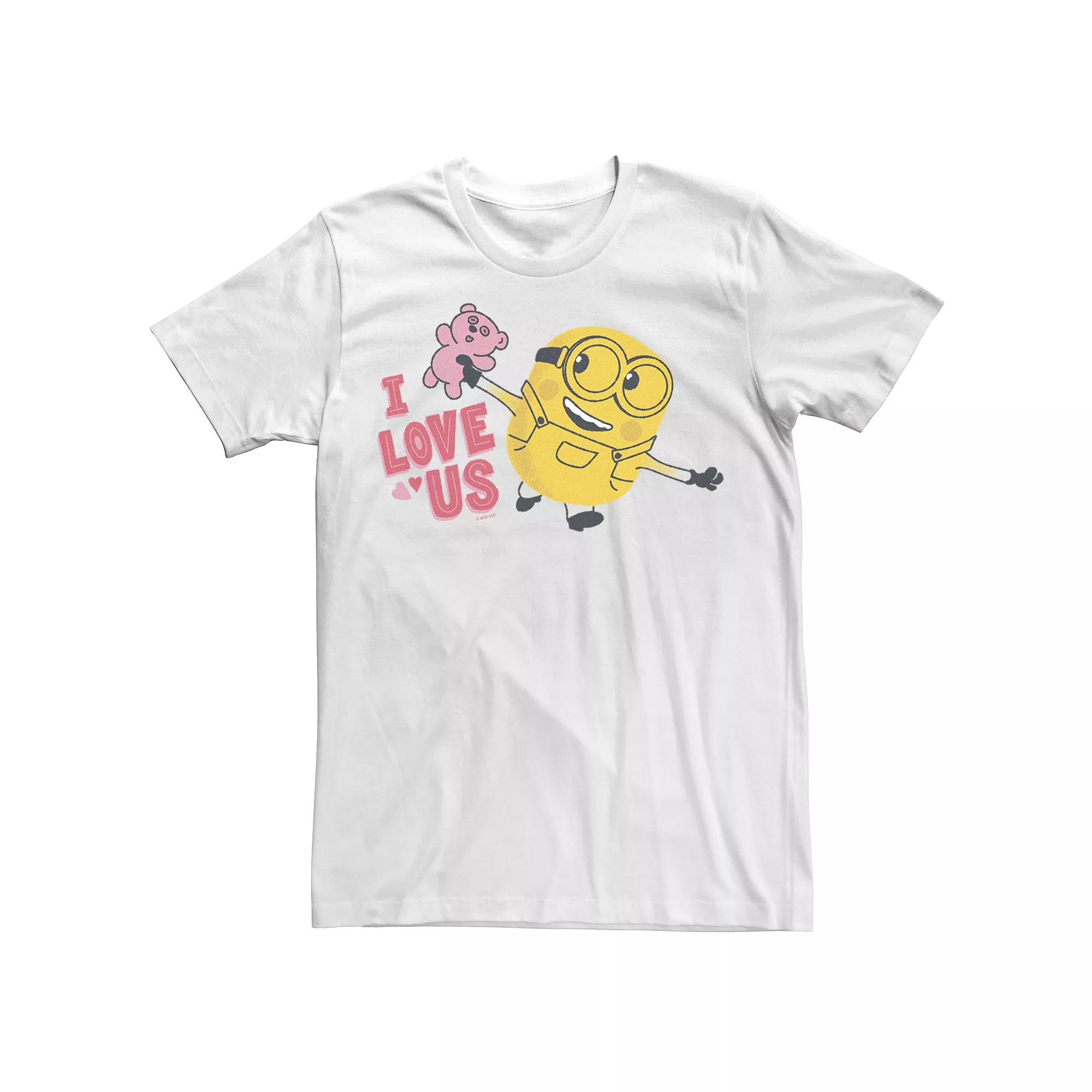 Men's Minions I Love Us Pink Teddy Bear Portrait Tee, Size: Medium, White Product Image