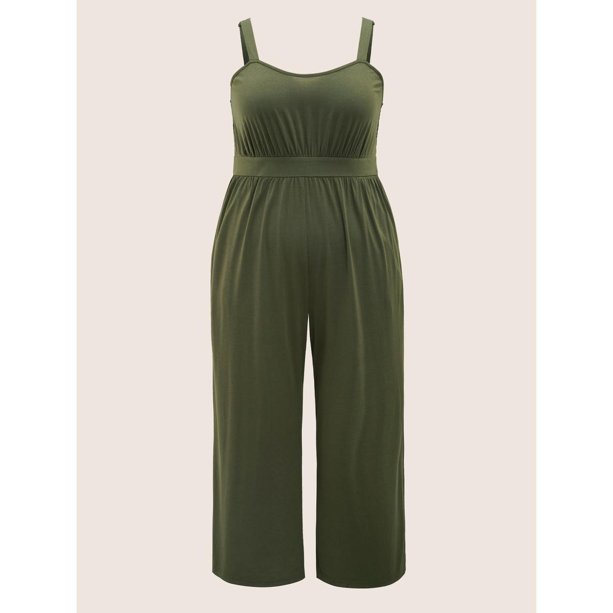 Plus Size ArmyGreen Supersoft Essentials Shirred Pocket Cami Jumpsuit Women Casual Sleeveless Non Everyday Loose Jumpsuits BloomChic 18-20/2X Product Image