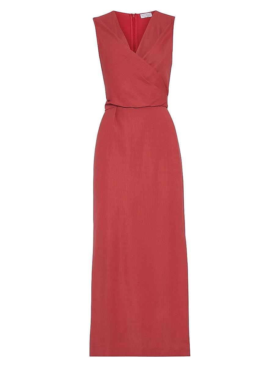 Womens Viscose and Linen Fluid Twill Wrap Effect Dress Product Image