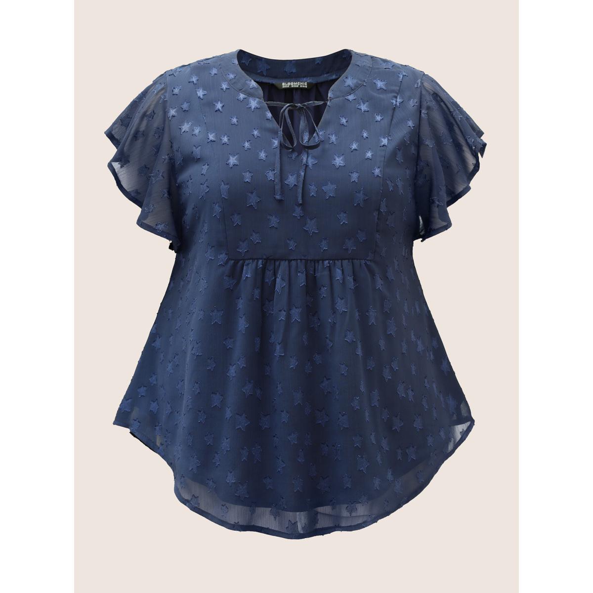 Plus Size Burgundy Star Mesh Gathered Ruffle Sleeve Blouse Women Timeless Cap Sleeve V-neck Elegant Blouses BloomChic 22-24/3X Product Image