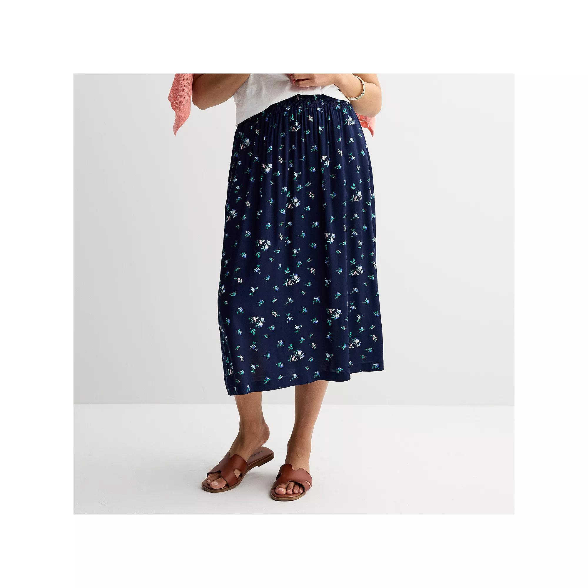 Women's Croft & Barrow® Elastic Waist Midi Skirt, Size: Medium, Navy Blue Floral Product Image
