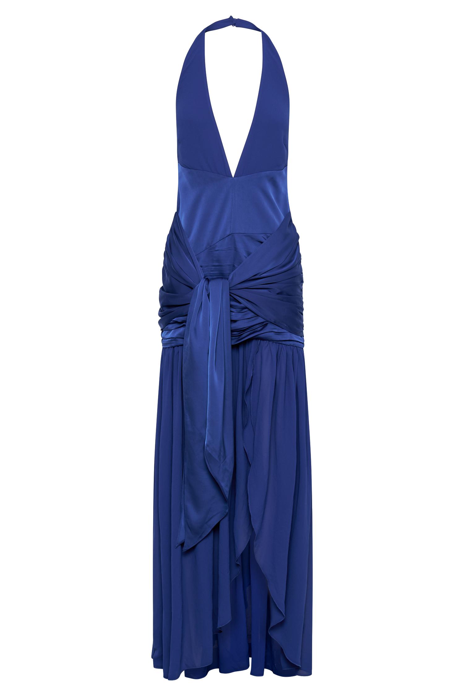 Graziana Satin Chiffon Plunge Maxi Dress - Cobalt Blue Product Image