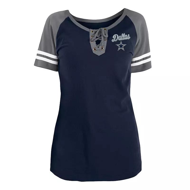 Women's New Era Navy Dallas Cowboys Team Logo Lace-Up Raglan T-Shirt,  Product Image