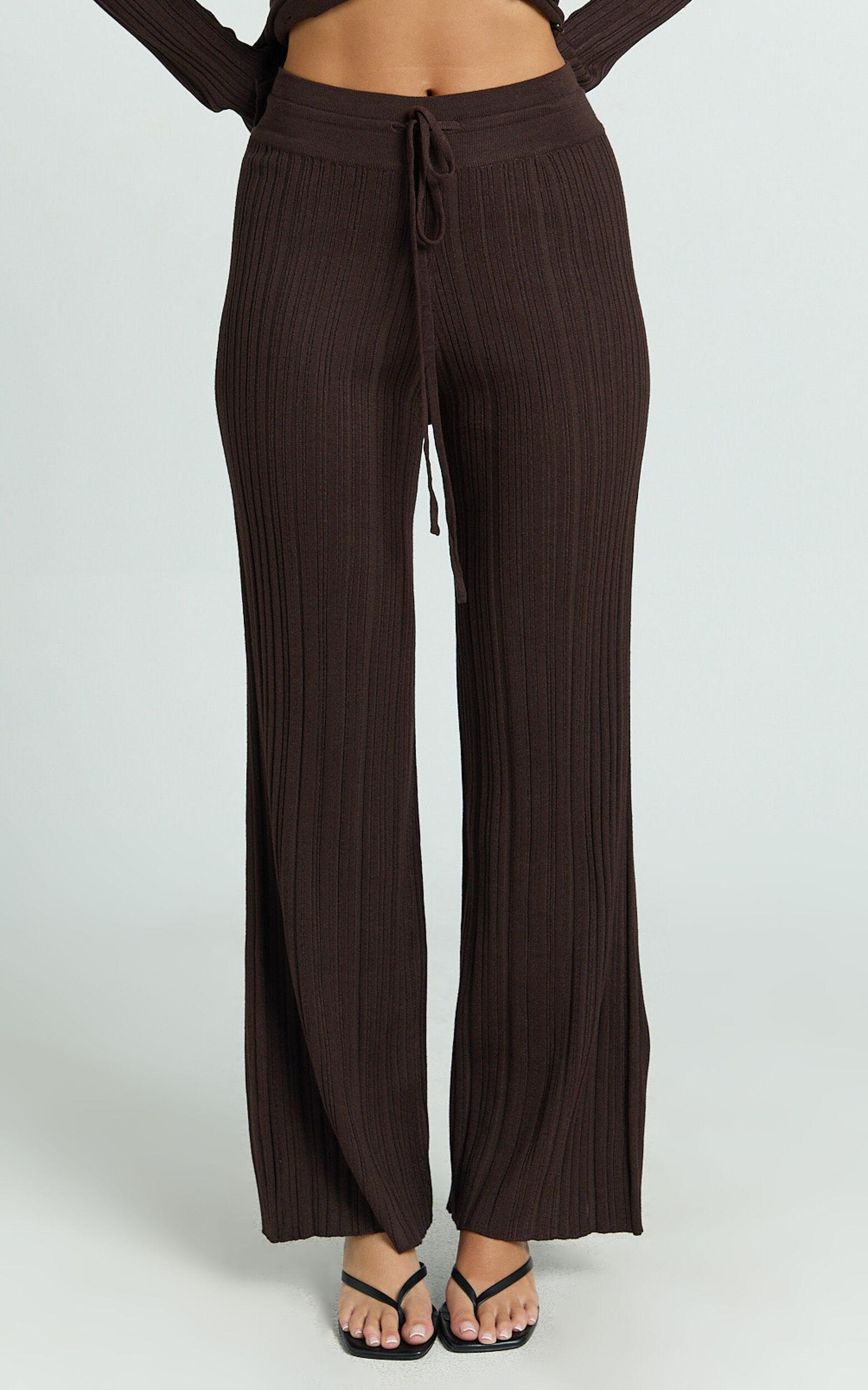 Kelsey Pants - High Drawstring Waist Knit Pants in Chocolate Product Image