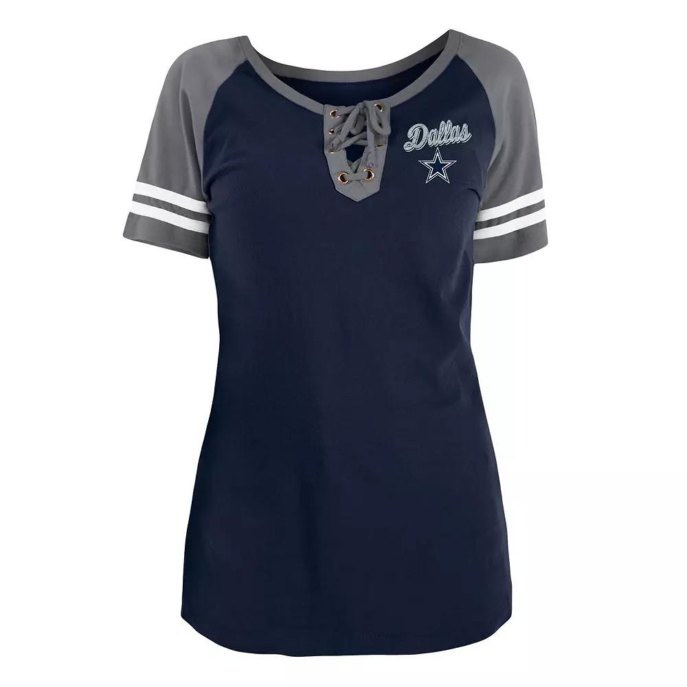 Women's New Era Navy Dallas Cowboys Team Logo Lace-Up Raglan T-Shirt,  Product Image