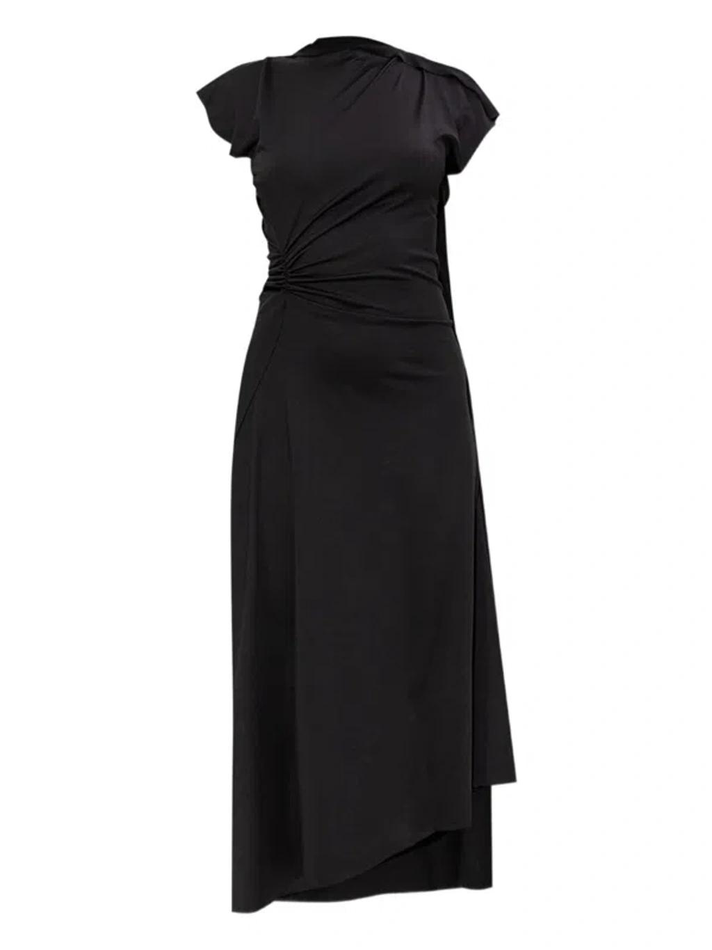 VICTORIA BECKHAM Asymmetrically Draped Black Midi Dress With Soft Ruching Product Image