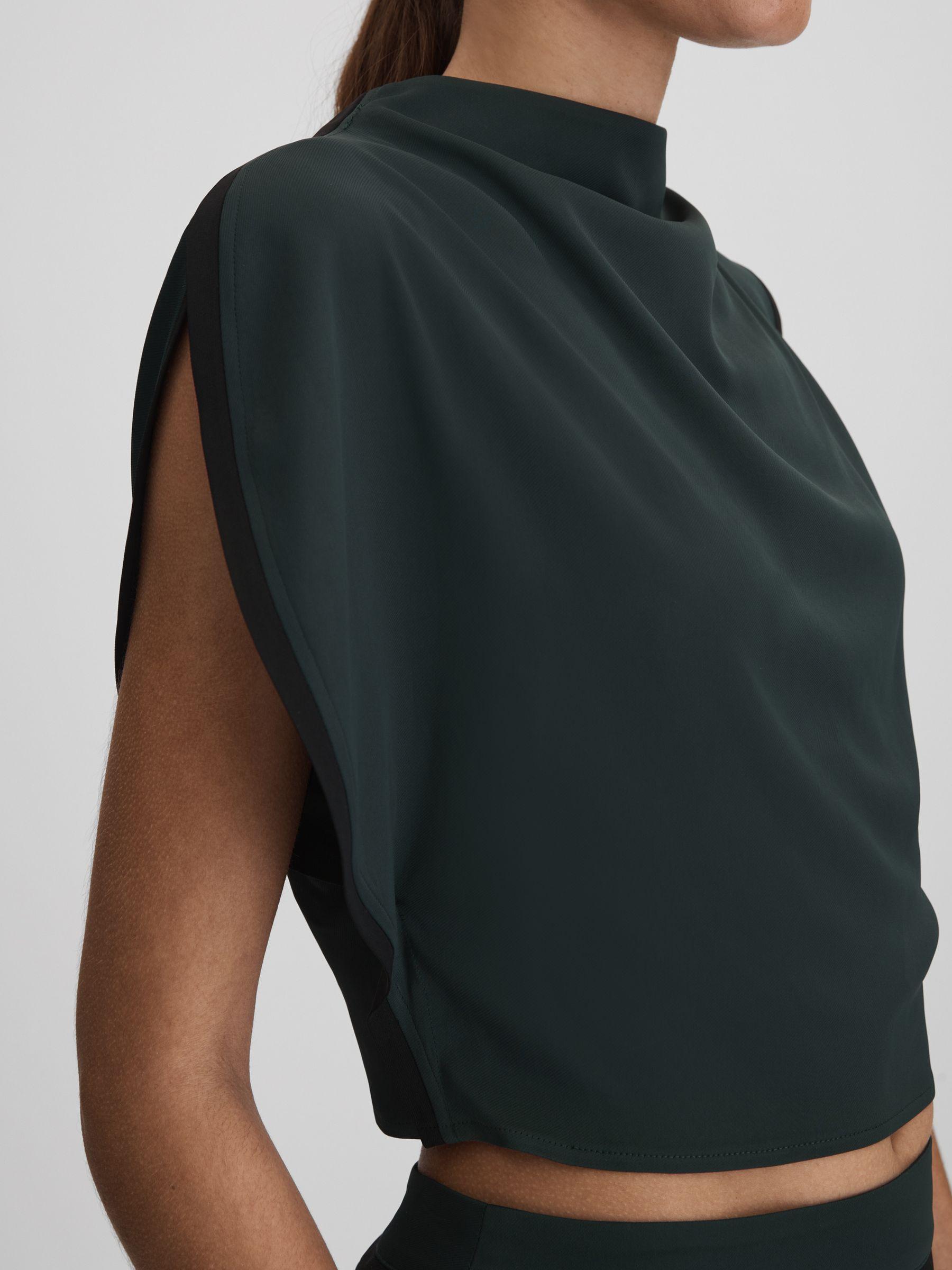 Asymmetric Contrast Trim Cropped Top in Green Product Image