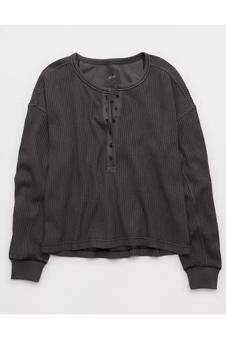 Aerie Waffle Henley Sweatshirt Women's Product Image