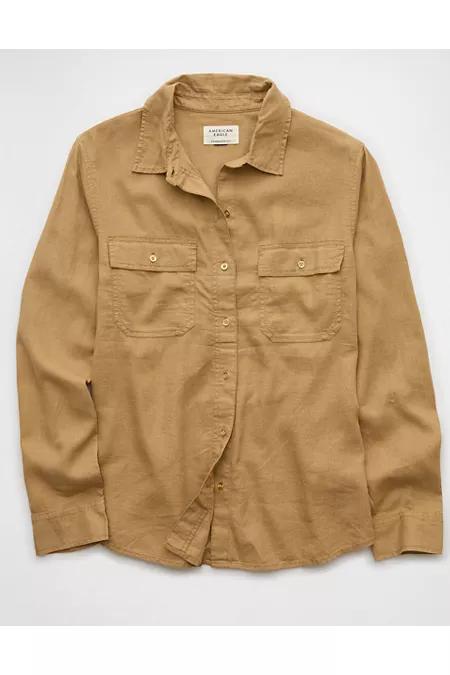AE Weekend Vibes Linen-Blend Long-Sleeve Button-Up Shirt Womens Product Image