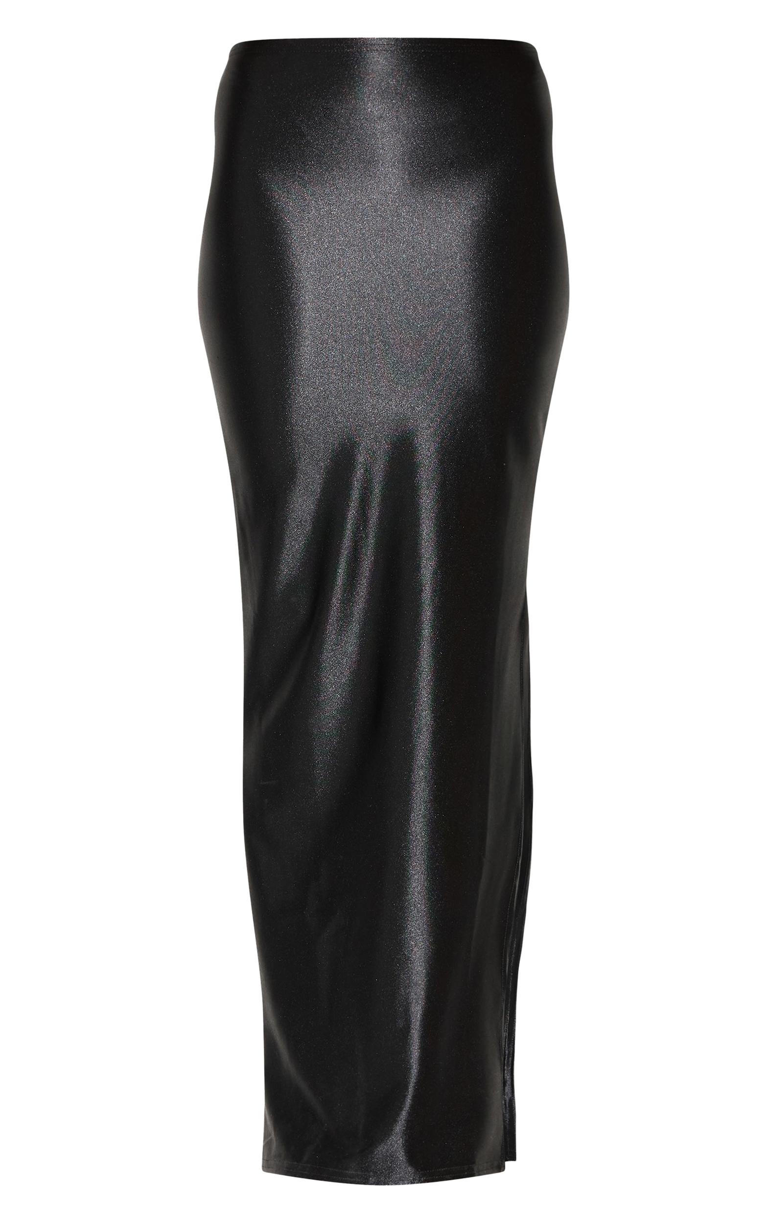Black Stretch Satin Split Side Maxi Skirt Product Image