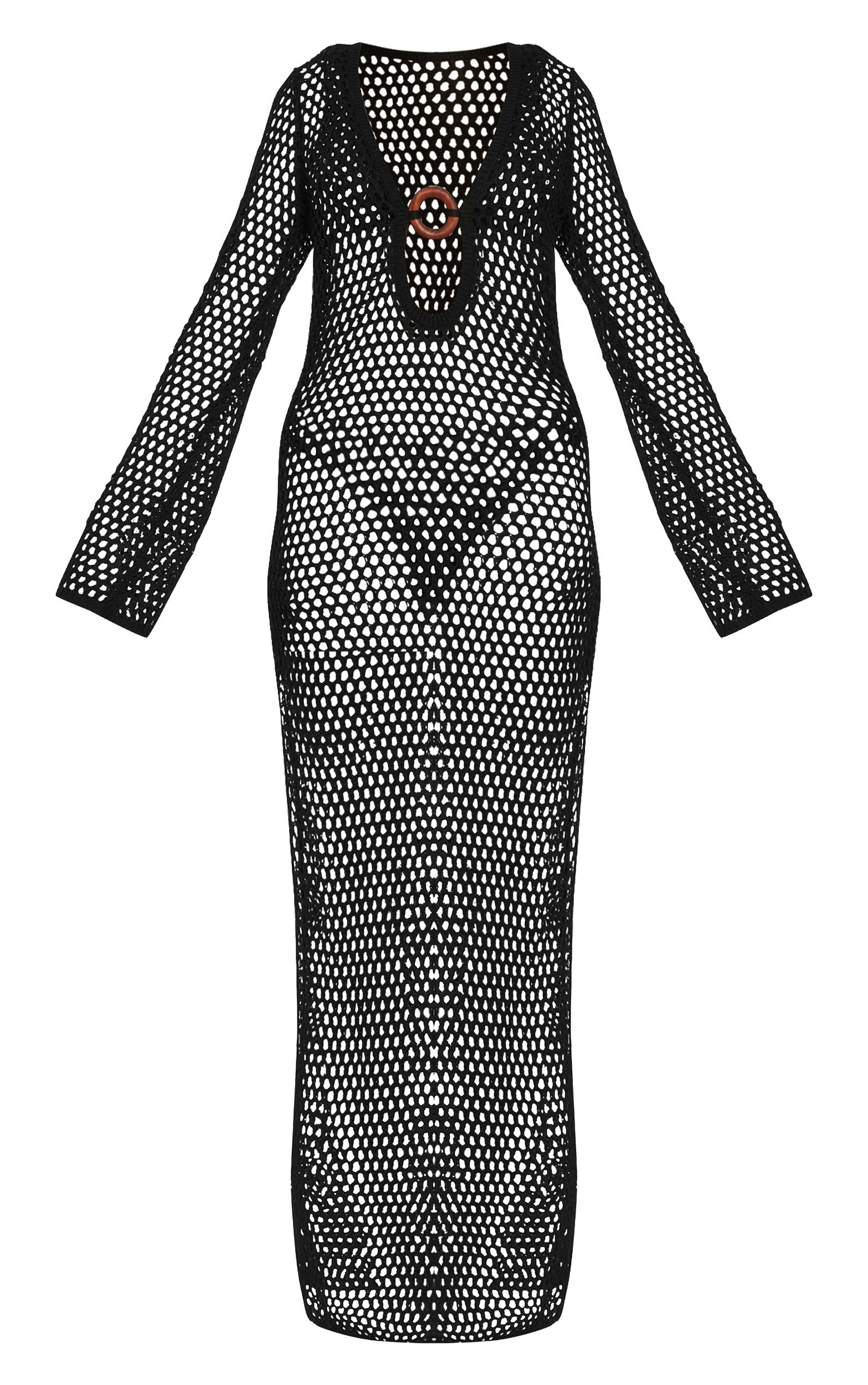 Black Crochet O Ring Maxi Beach Dress Product Image