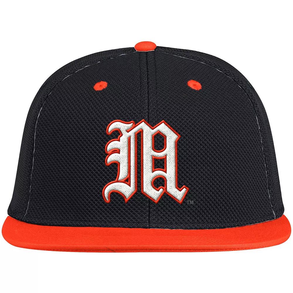 Men's adidas Black/Orange Miami Hurricanes On-Field Baseball Fitted Hat, Size: 8 Product Image