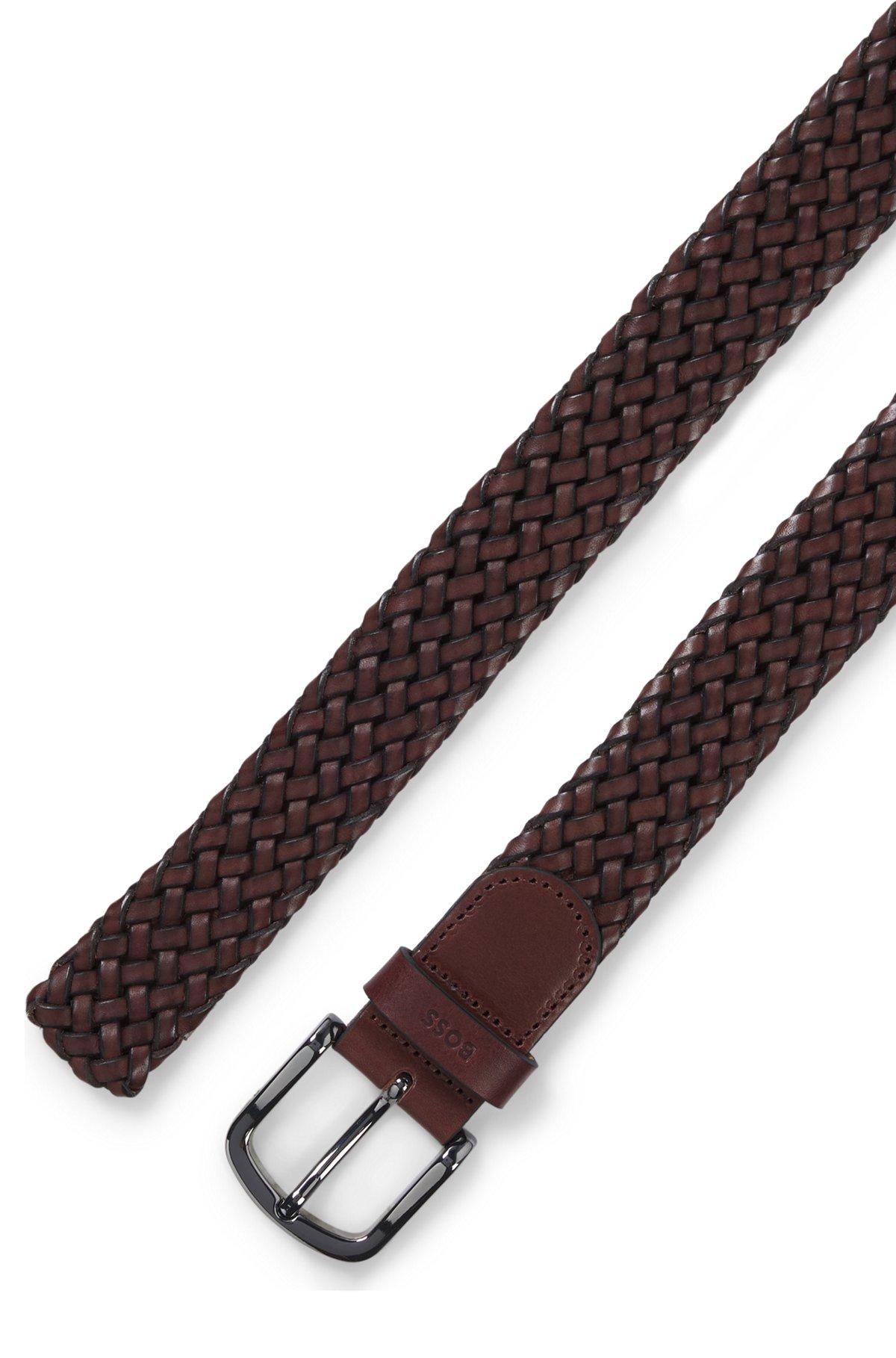 Woven-leather belt with logo keeper Product Image