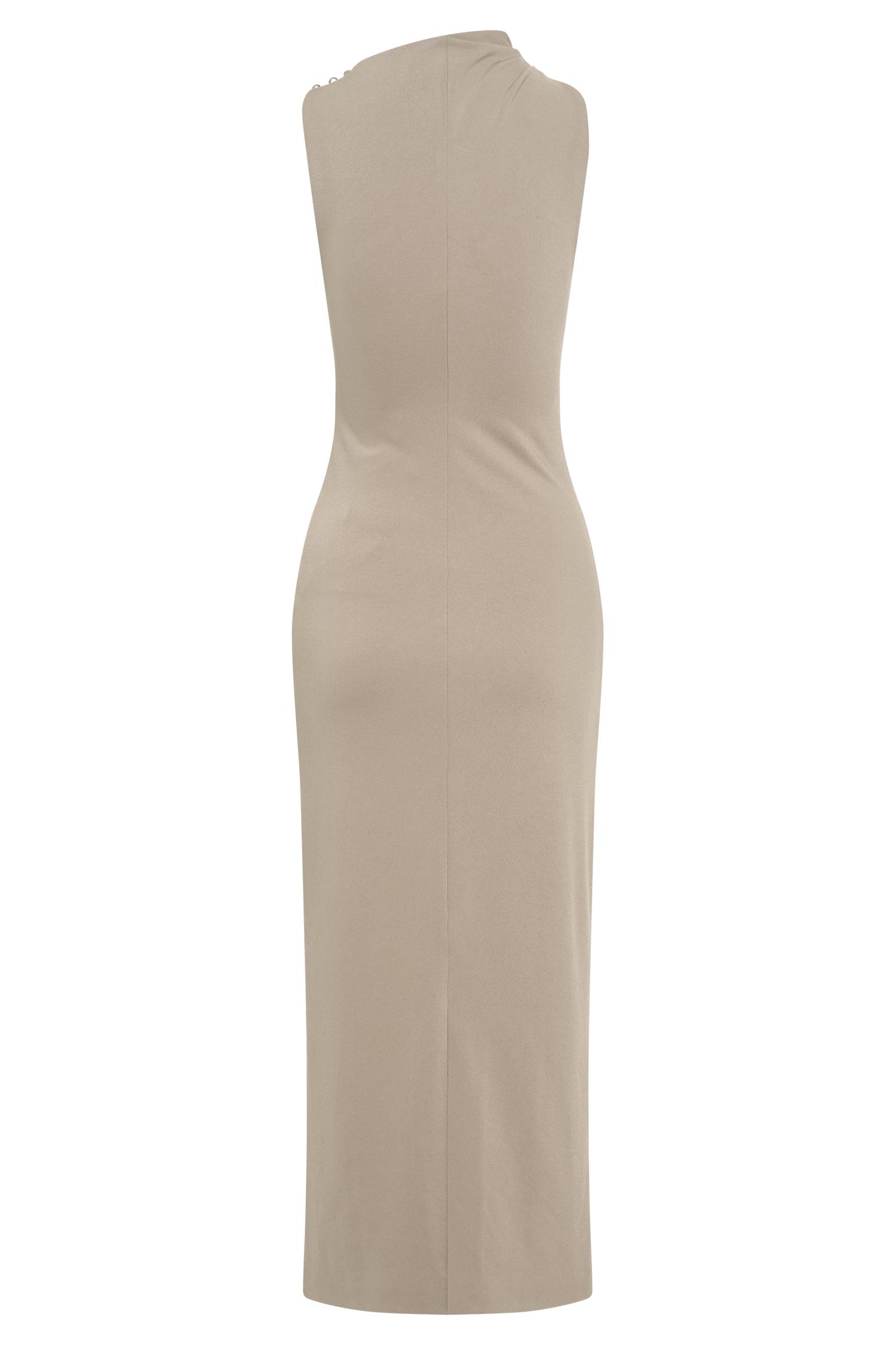 Taylor Draped Stretch Crepe Midi Dress - Mushroom Product Image