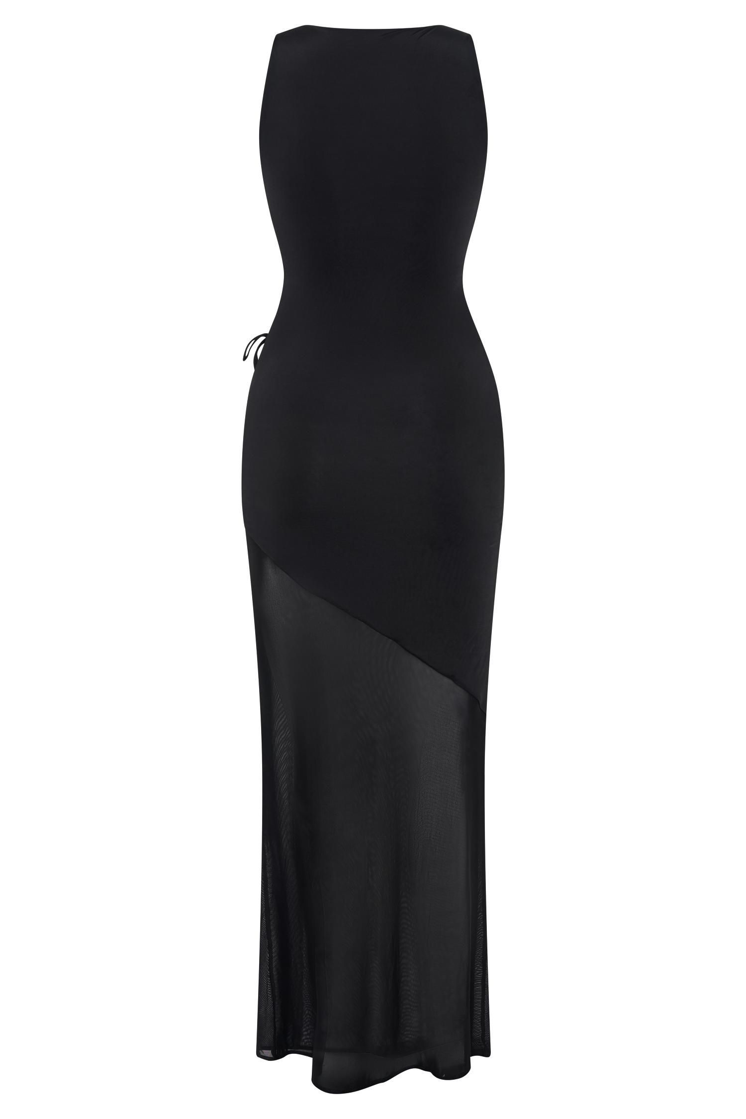 Dove Slinky And Mesh Maxi Dress - Black Product Image