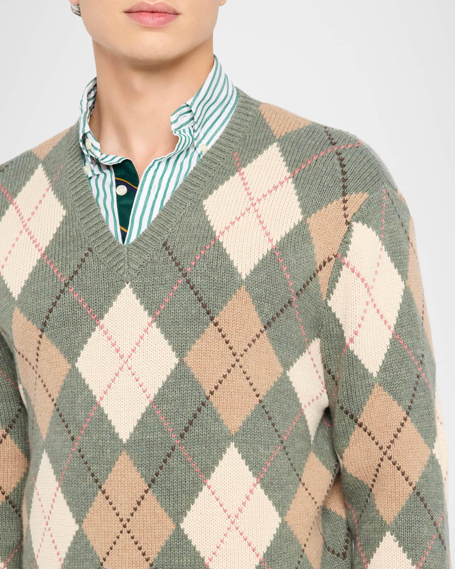 Men's Cotton Wool Argyle V-Neck Sweater Product Image