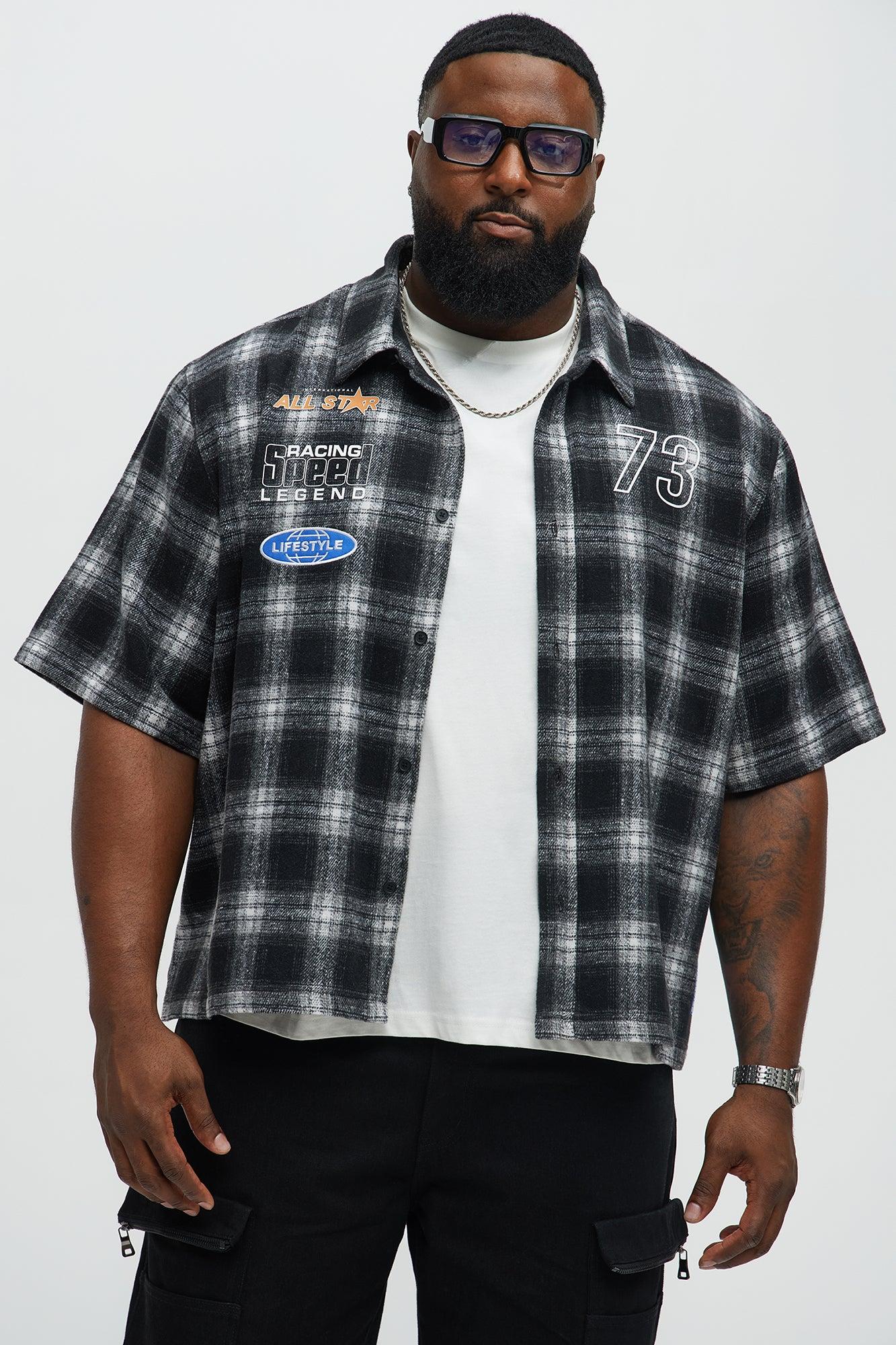 All Star Plaid Button Down Cropped Short Sleeve Shirt - Black/combo Product Image