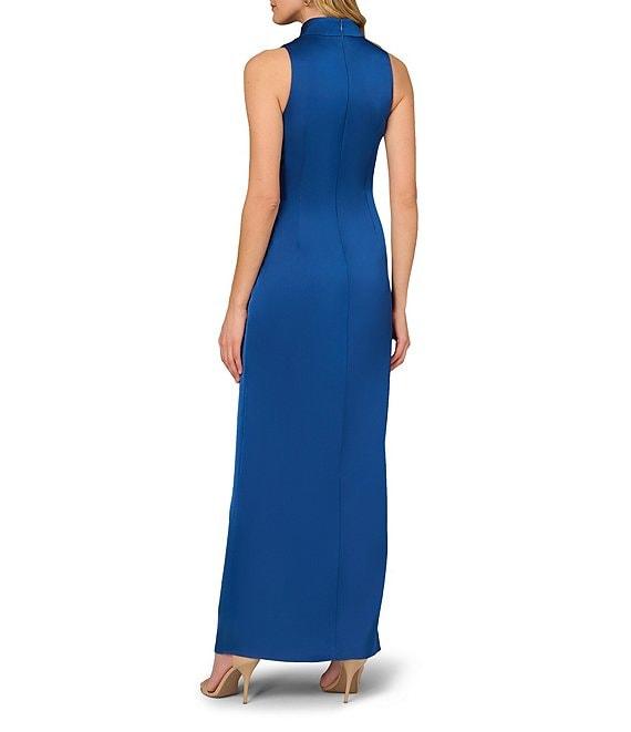 Aidan Mattox Satin V-Neck Twist Front with Cascading Ruffle Gown Product Image