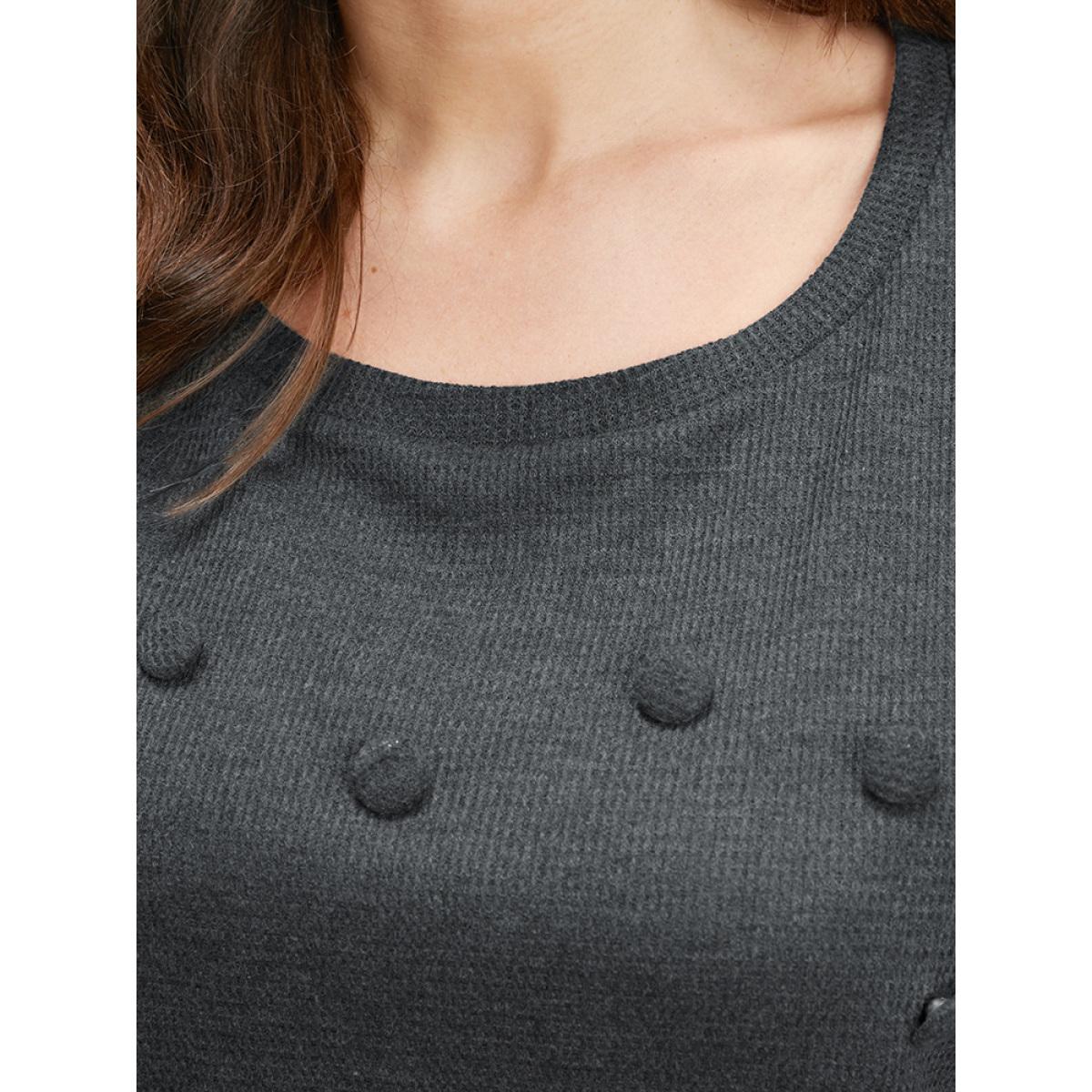 Plus Size Solid Button Detail Round Neck Waffle Knit Sweatshirt Women DimGray Elegant Button Round Neck Dailywear Sweatshirts BloomChic 28/5X Product Image