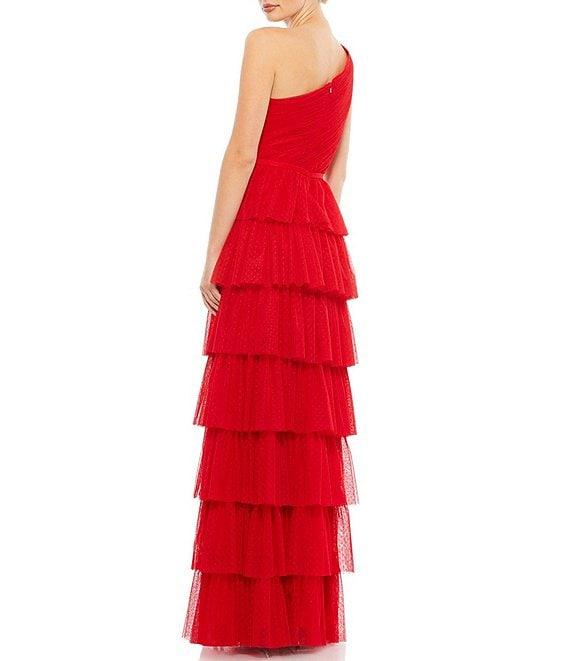 Ieena for Mac Duggal A-Line Tiered Ruffle One Shoulder Sleeveless Gown Product Image