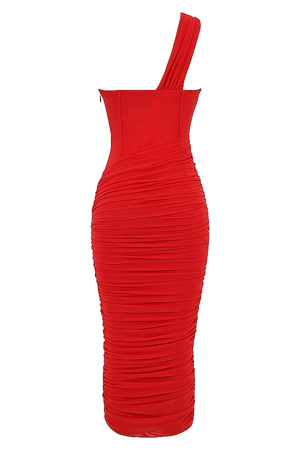 Valentina  scarlet asymmetric cutout midi dress Product Image