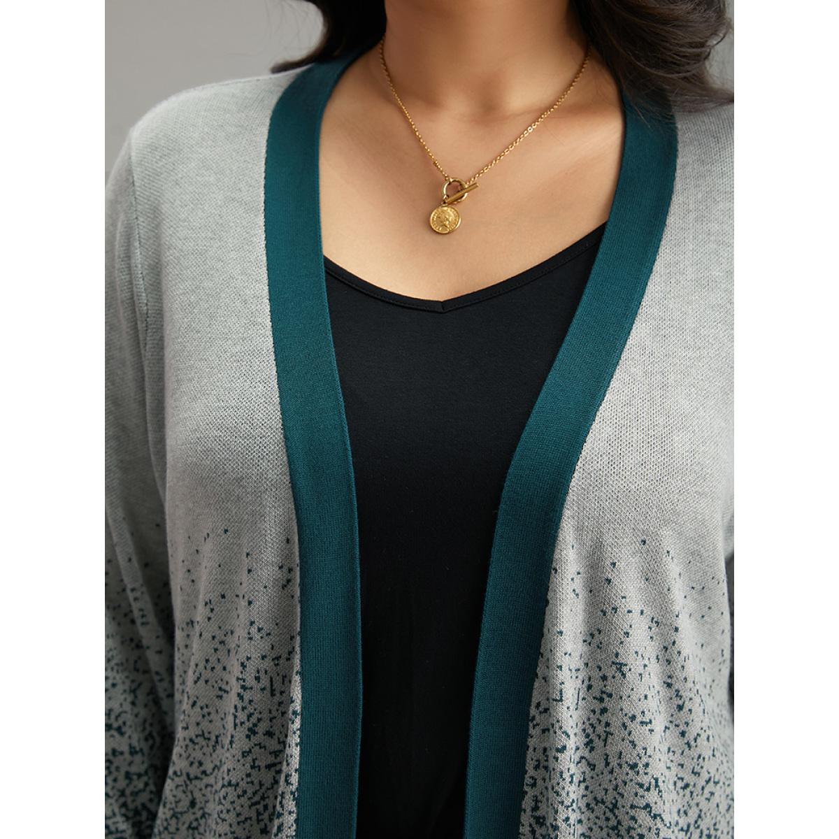 Plus Size Supersoft Ombre Heather Contrast Open Front Cardigan Cyan Women Casual Loose Long Sleeve Dailywear Cardigans BloomChic 10/M Product Image