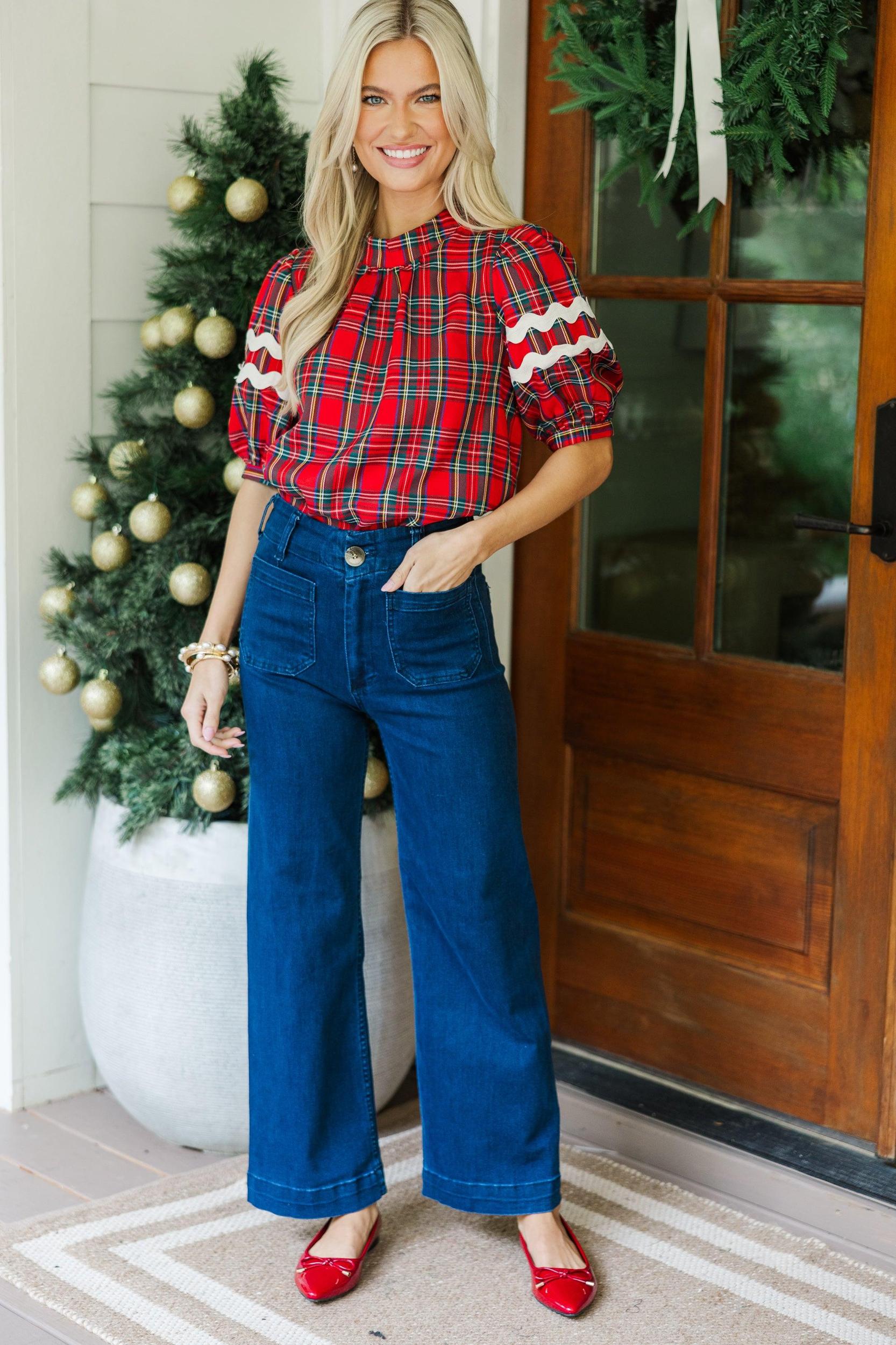 Jump At The Chance Red Tartan Plaid Blouse Female Product Image