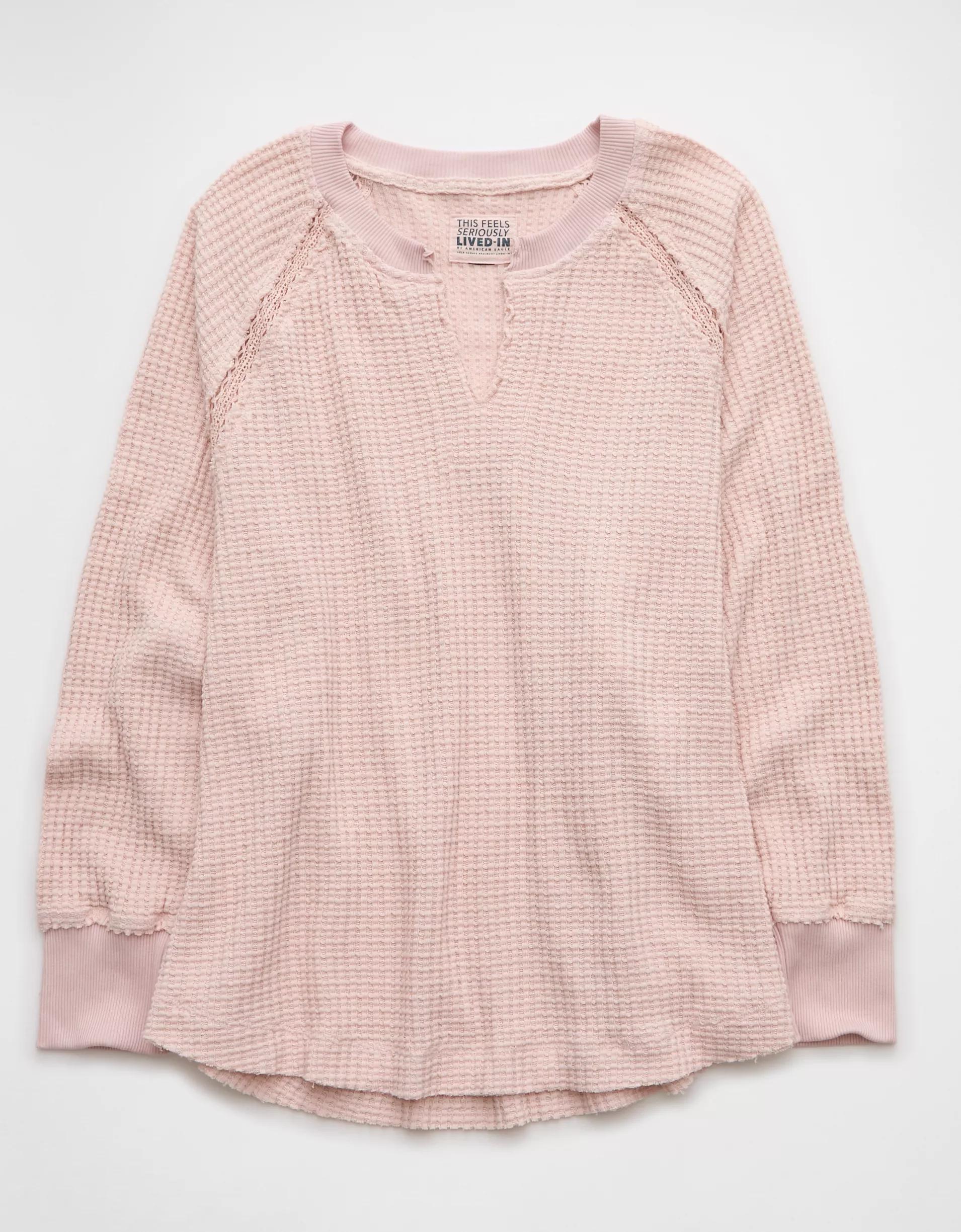 AE Big Hug Notch Neck Waffle Sweatshirt Product Image