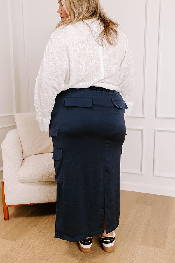 Central Park Stroll High Waist Cargo Skirt in Navy Curves Product Image