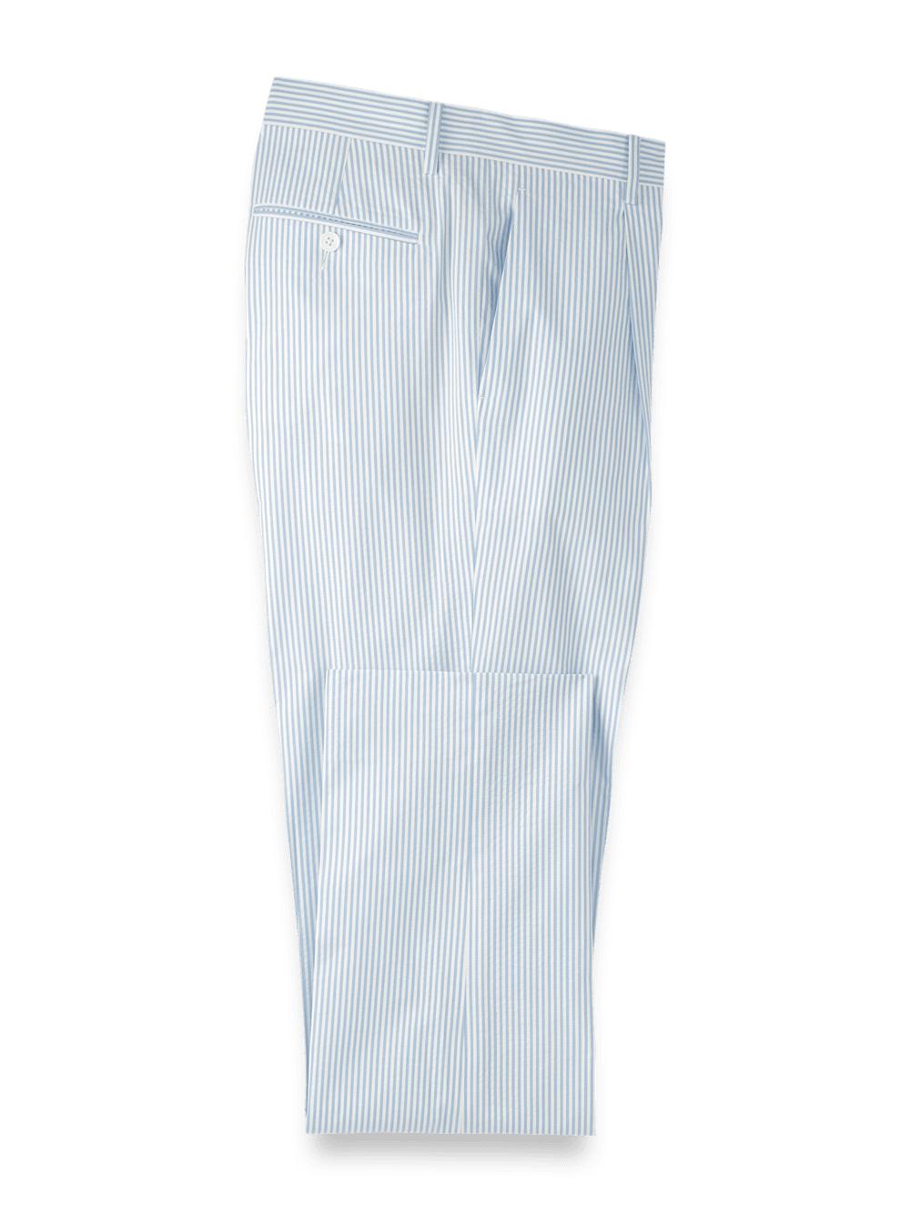 Cotton Seersucker Single Pleated Pants - Blue/white Product Image