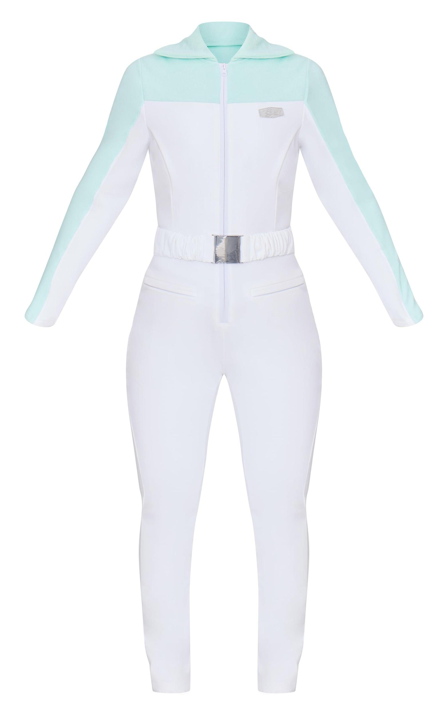PRETTYLITTLETHING SKI White Belted Rib Collar Scuba Suit Product Image
